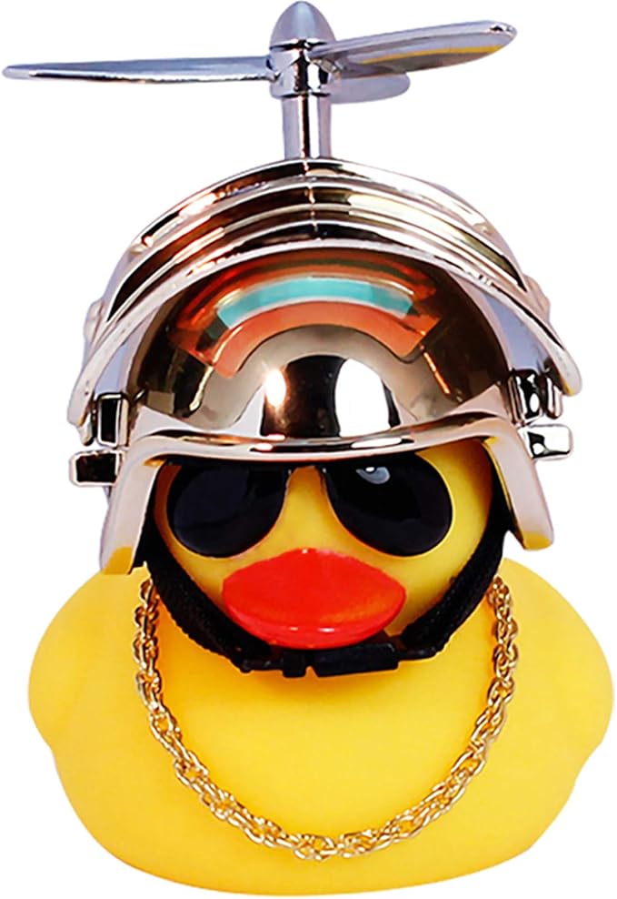 wonuu 橡胶鸭子玩具汽车装饰品黄色鸭子汽车仪表盘装饰带直升机头盔